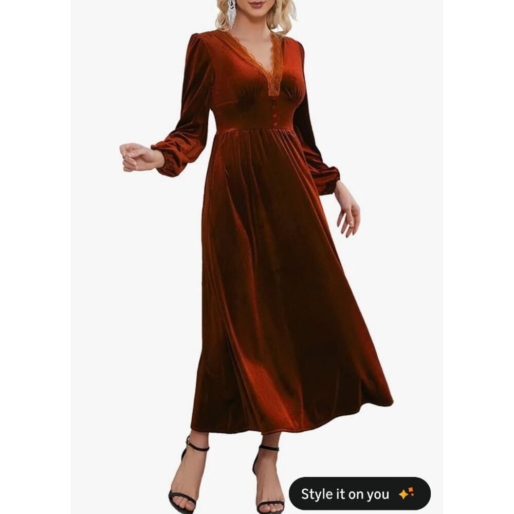 #57 MSRP: $50 NWT S. ADRIANA VELVET LACE TRIM MAXI DRESS - POCKETS ♡SIZE S♡